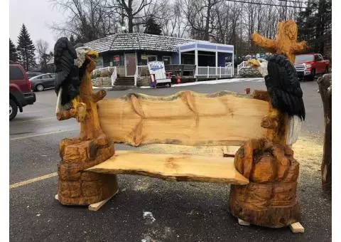 Chainsaw carved Eagle Bench